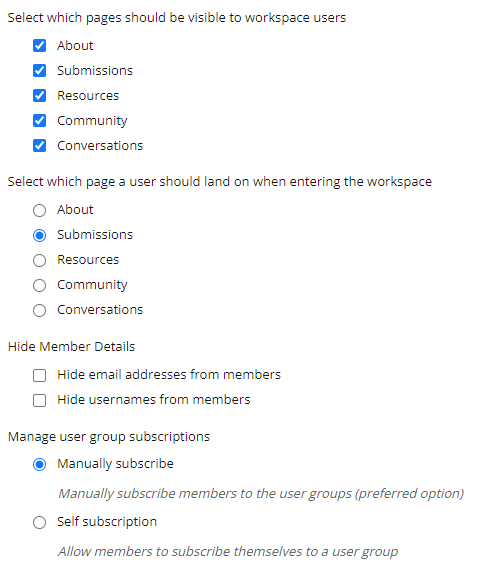ATLAS Workspace Settings page ATLAS Workspace Settings page